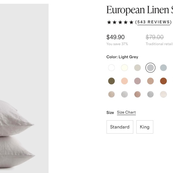 Quince European Linen King Sham Pillow Set (2) Light Grey - Picture 7 of 8